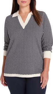 NIC+ZOE Two-Tone Jacquard Cotton Blend Sweater