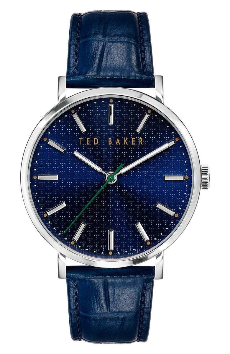 Ted Baker London Phylipa Leather Strap Watch, 41mm, Main, color, Blue