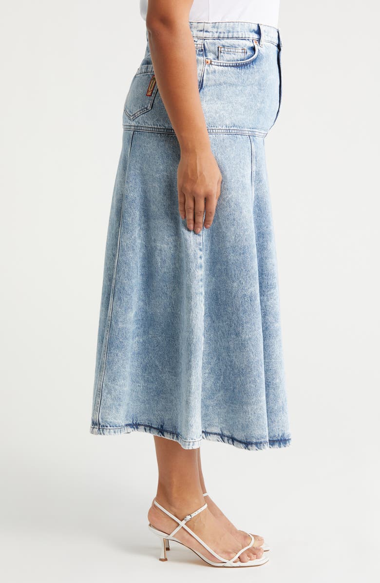 Marina Rinaldi Fascia Pleated A-LIne Denim Skirt, Alternate, color,
