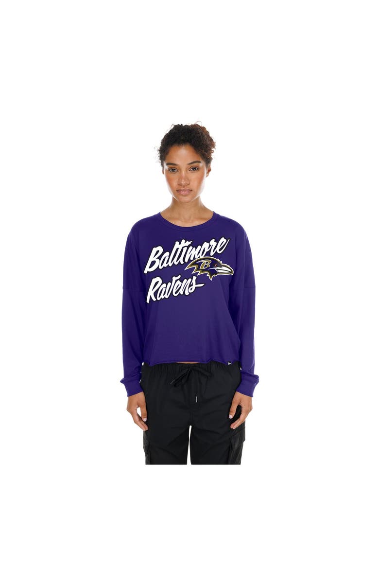 Women's New Era  Purple Baltimore Ravens Cropped Oversized Long Sleeve T-Shirt, Main, color, Purple