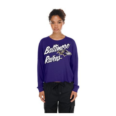 Women's New Era  Purple Baltimore Ravens Cropped Oversized Long Sleeve T-Shirt