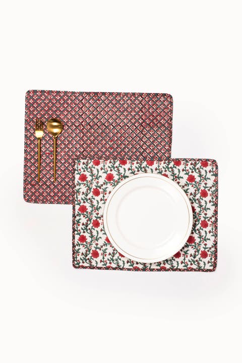 Holly & Berry Reversible Block Print Placemat Set of 2