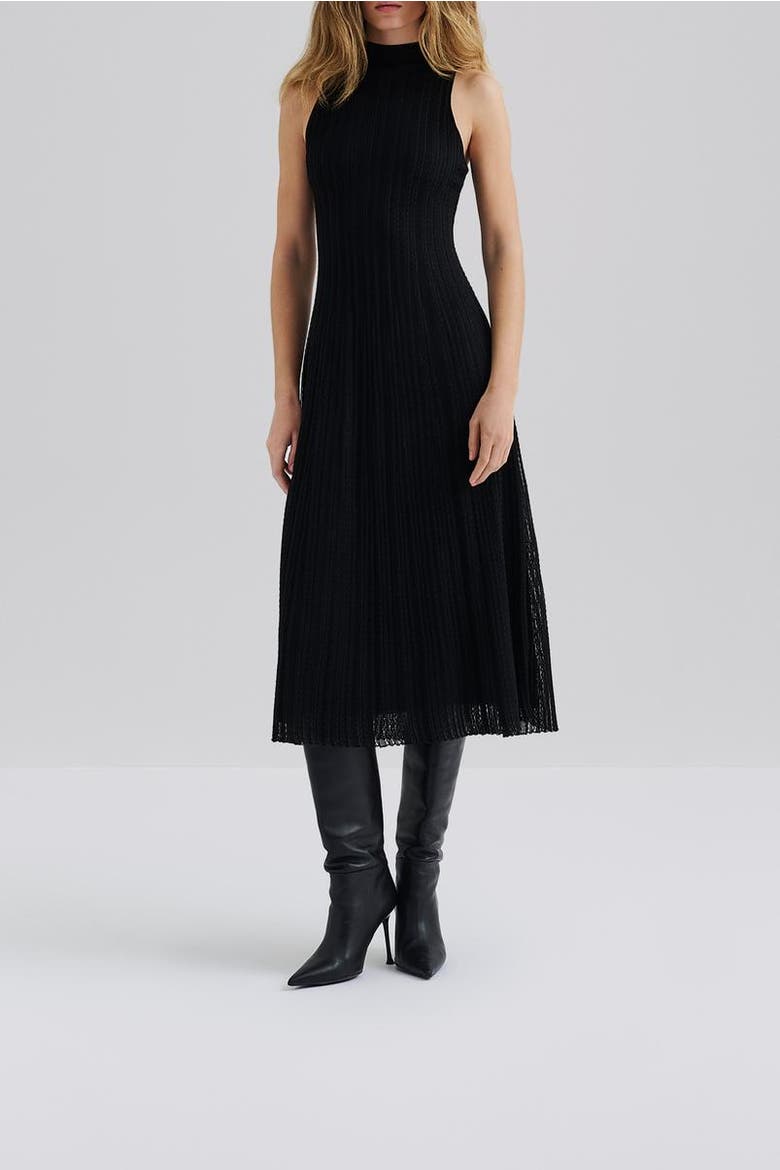 Nessa Halterneck Knitted Midi Dress, Alternate, color, Black