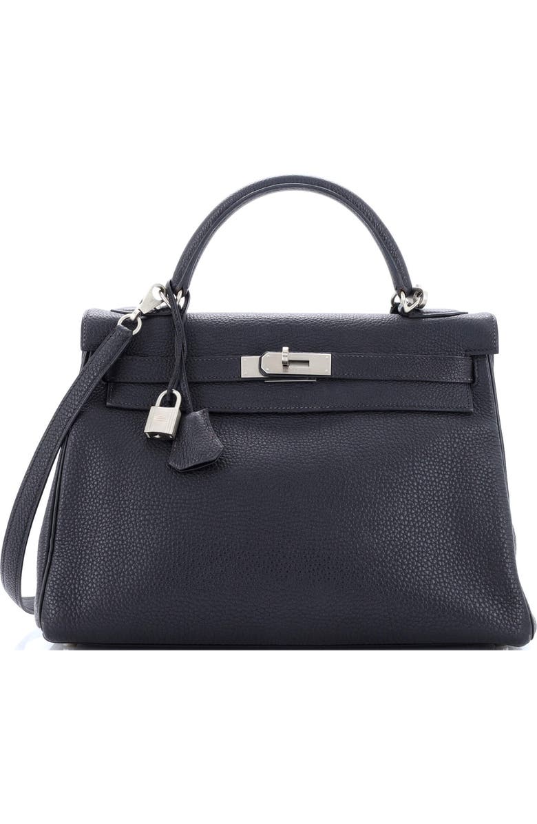 Pre-Owned Hermes Kelly Handbag Black Togo with Brushed Palladium Hardware 32, Main, color, Noir