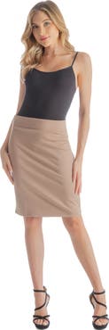 24seven Comfort Apparel Petites Solid Color Elastic Waist Knee Length Pencil Skirt