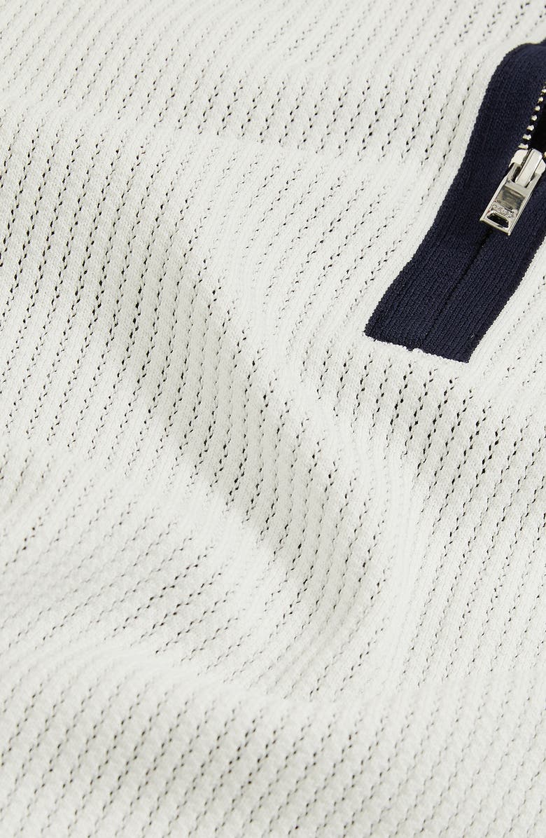 Reiss Varley Rib Colorblock Zip Polo Sweater, Alternate, color, White/ Navy