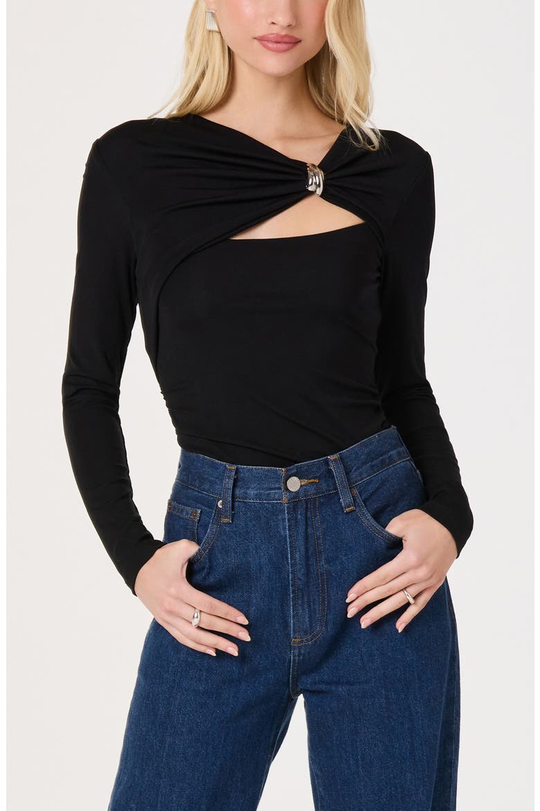 Shanetta Offset Cutout Knit Top, Alternate, color, BLACK