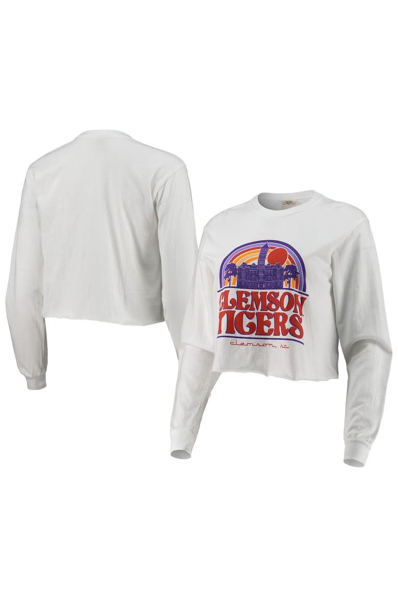 Women's White Clemson Tigers Retro Campus Crop Long Sleeve T-Shirt, Main, color, White