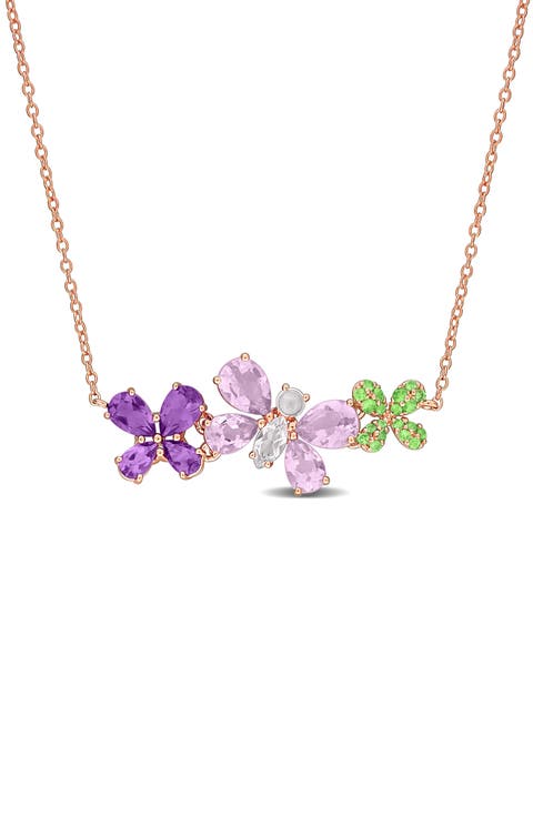 Multi-Gem Butterfly Pendant Necklace