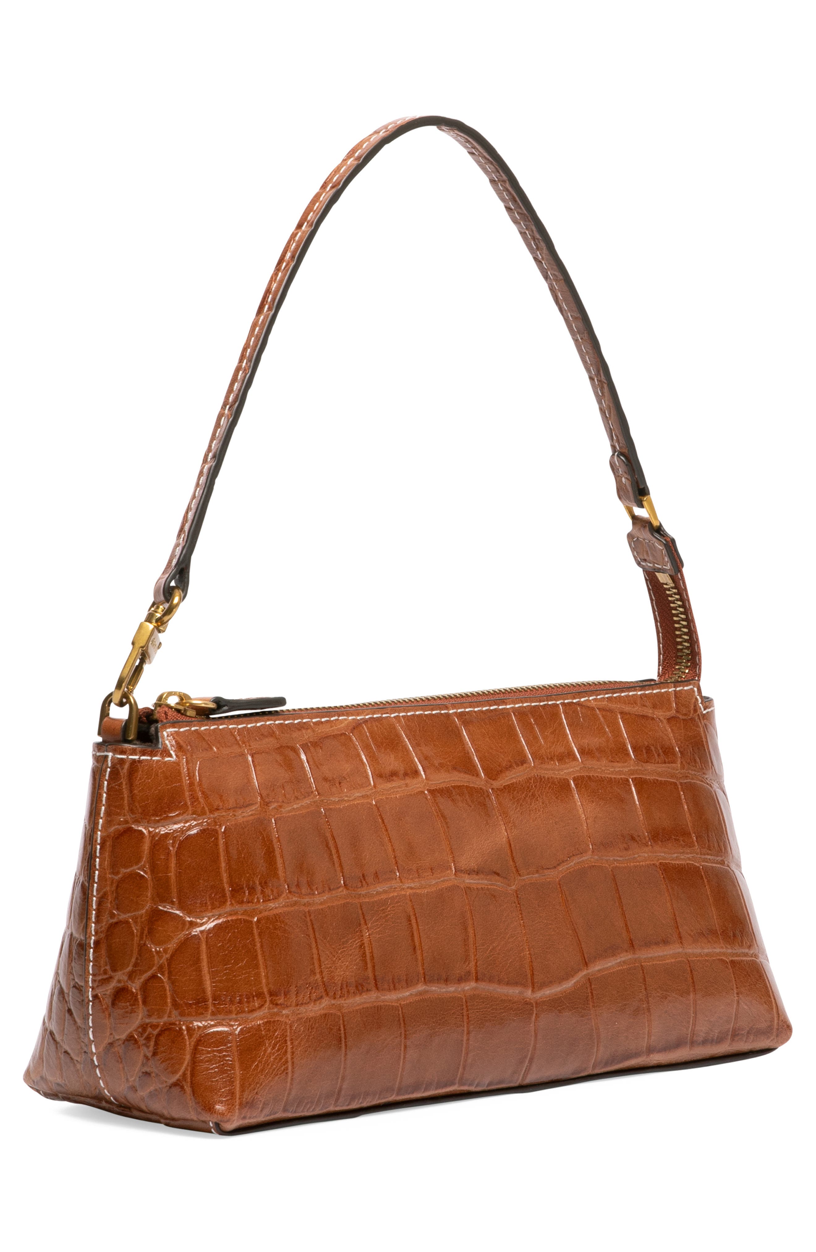 BIRKENSTOCK + STAUD Kaia Croc-Embossed Shoulder Bag, Alternate, color, SADDLE FAUX