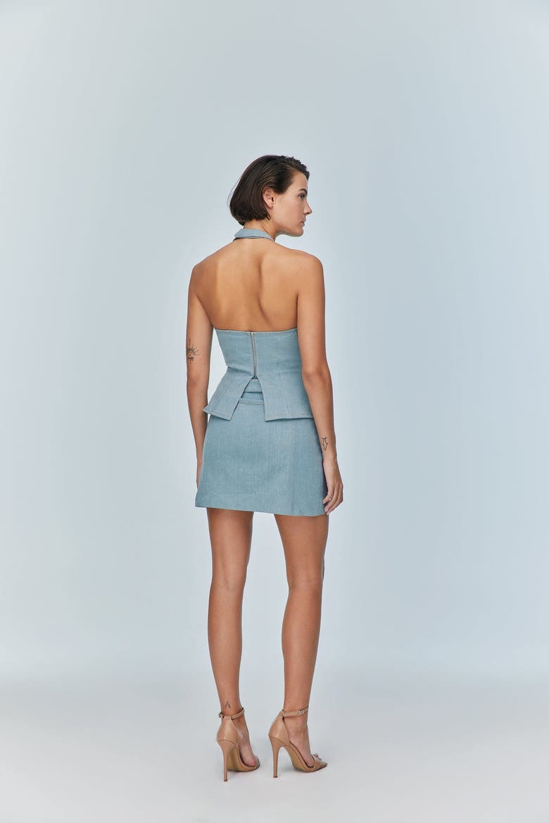 Womens Monte Corset Denim Top, Alternate, color, Ice Blue
