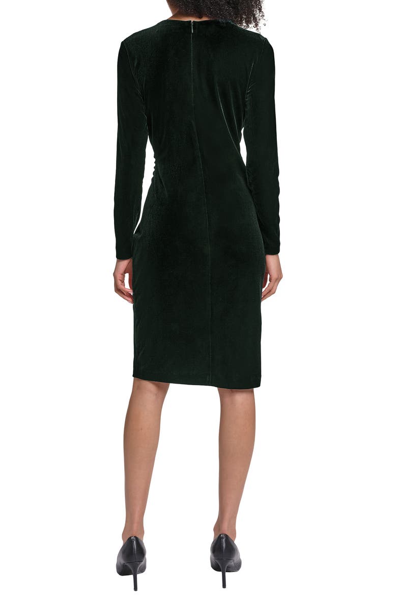 Faux Pearl Detail Long Sleeve Stretch Velvet Faux Wrap Dress, Alternate, color, BLACK