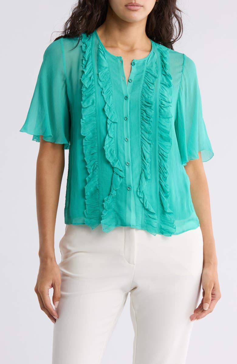 Joie Mikayla Ruffle Short Sleeve Button-Up Shirt, Main, color,