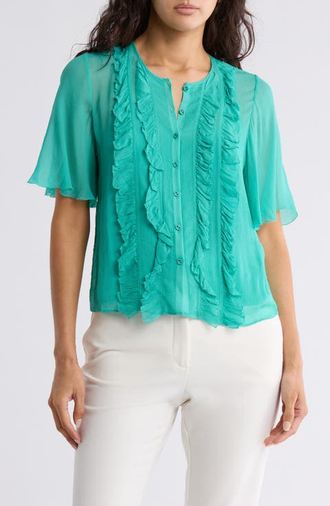 Mikayla Ruffle Short Sleeve Button-Up Shirt