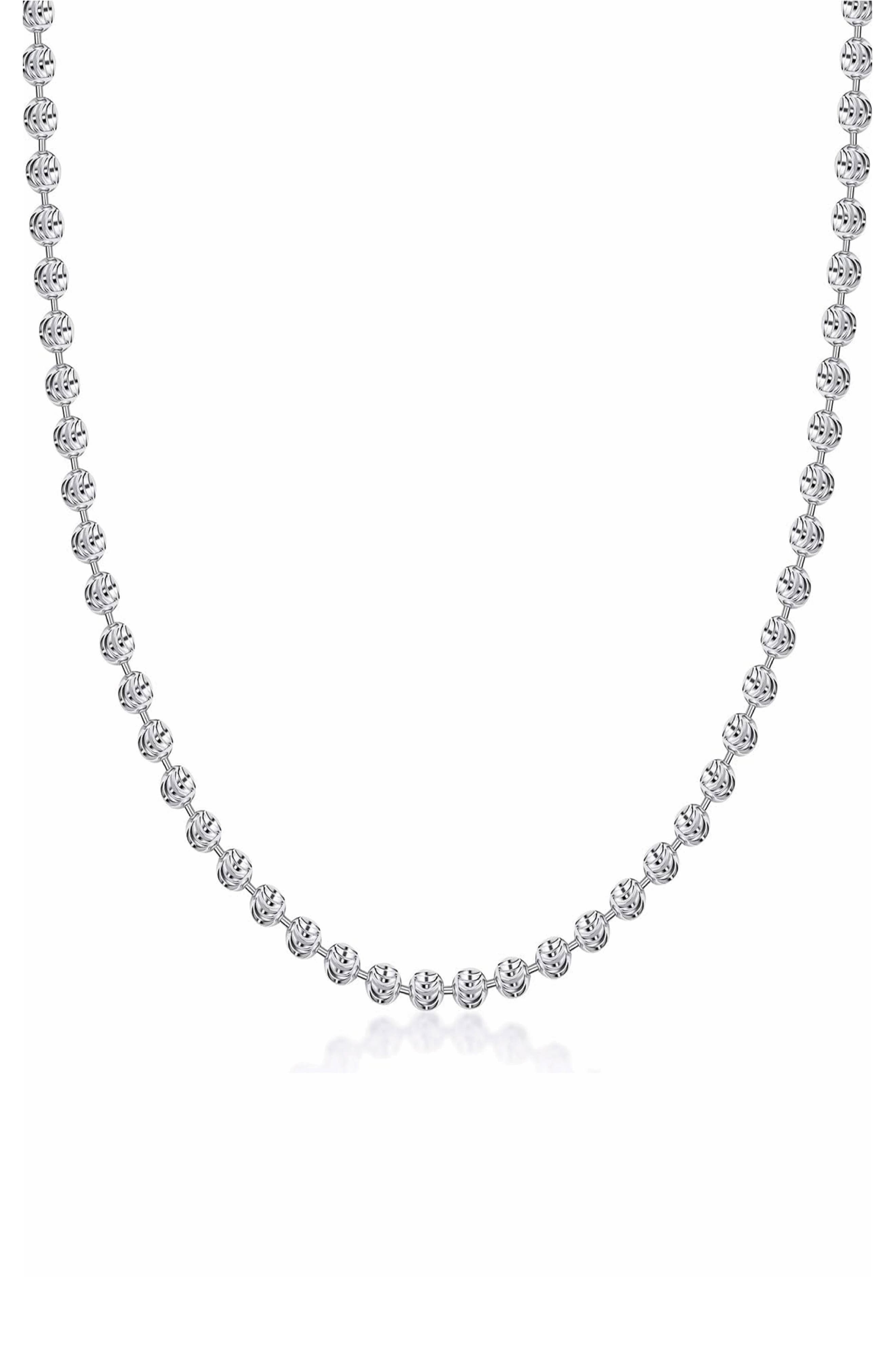 BEST SILVER Sterling Silver Moon Ball Chain Necklace