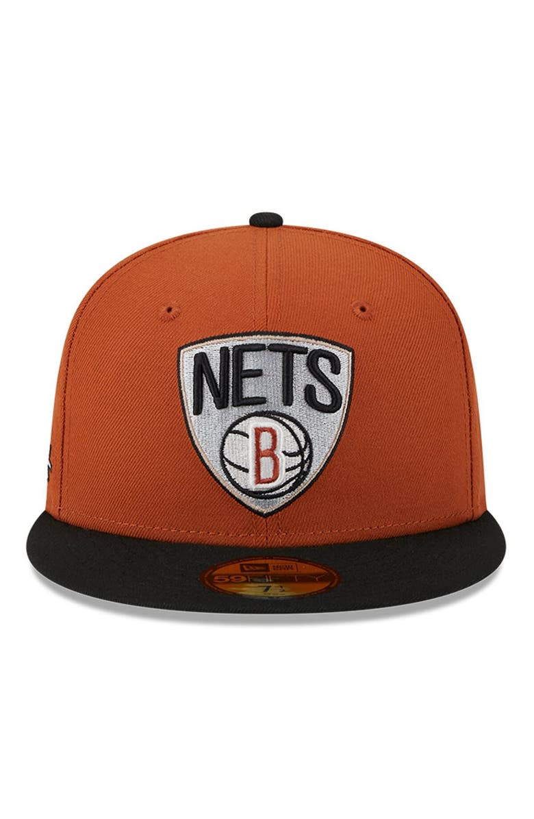 New Era Men's New Era Rust/Black Brooklyn Nets Two-Tone 59FIFTY Fitted Hat, Alternate, color, Burnt Orange