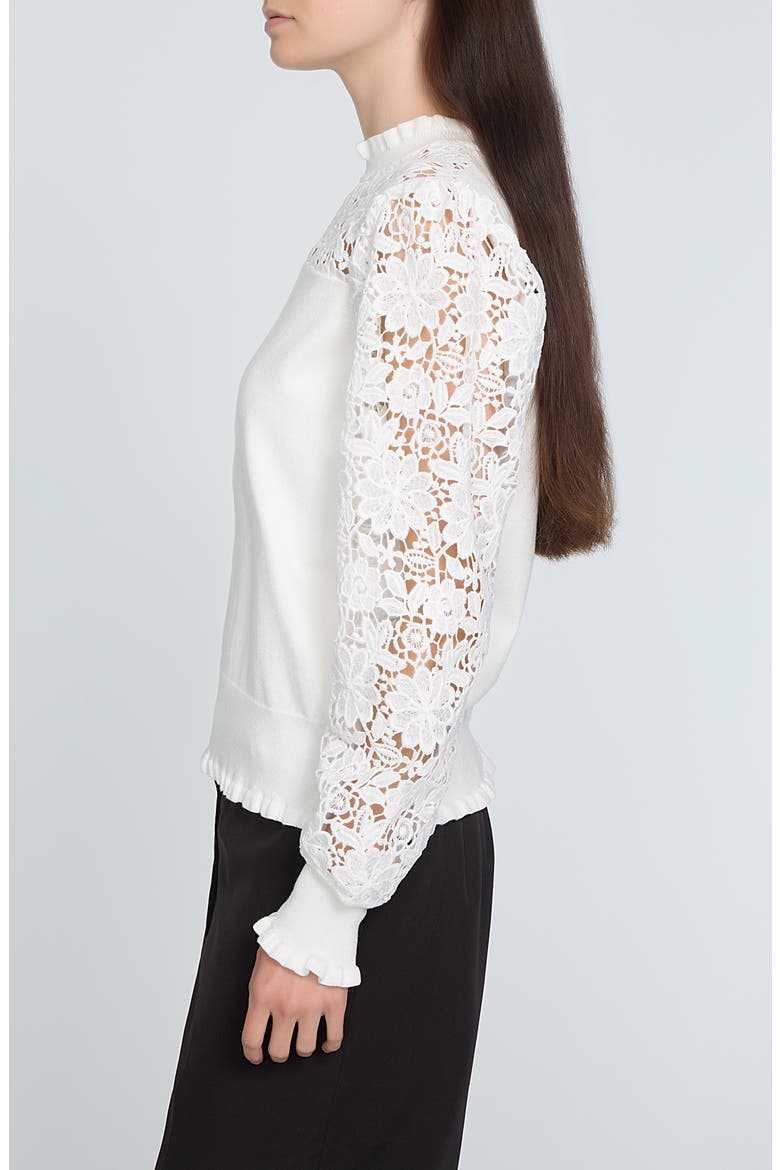 The Felicity Floral Lace Detail Sweater, Alternate, color, SKY WHITE
