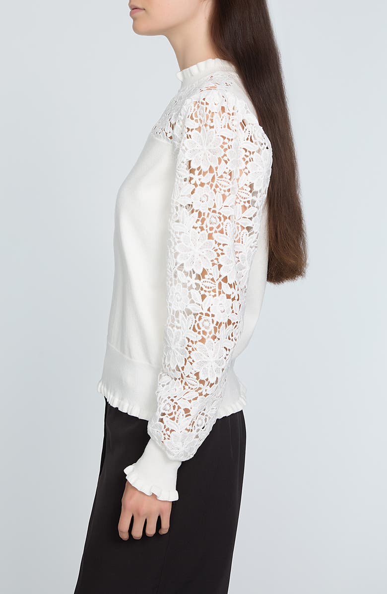 Elie Tahari The Felicity Floral Lace Detail Sweater, Alternate, color, Sky White