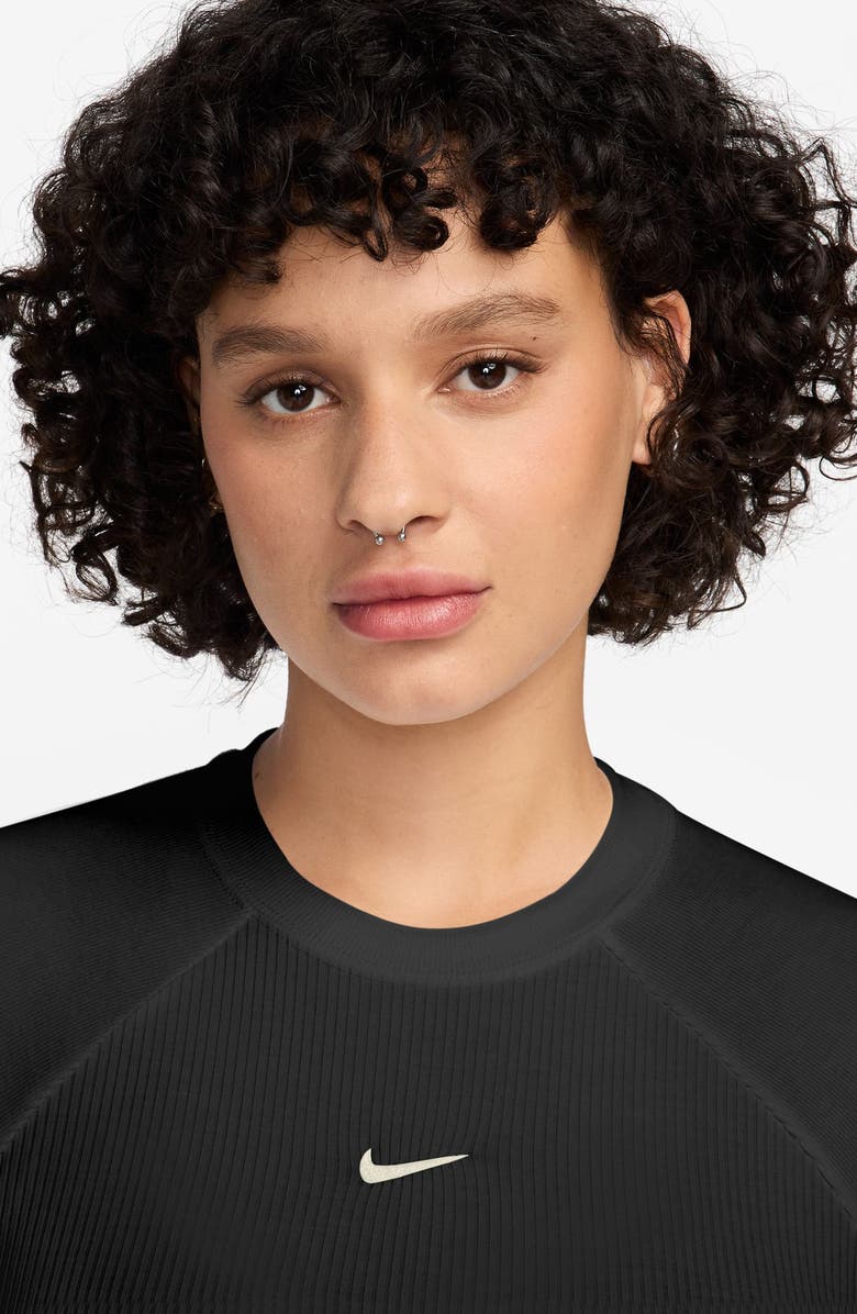 Nike Chill Raglan Sleeve Rib & Jersey Top, Alternate, color, Black/ Sail