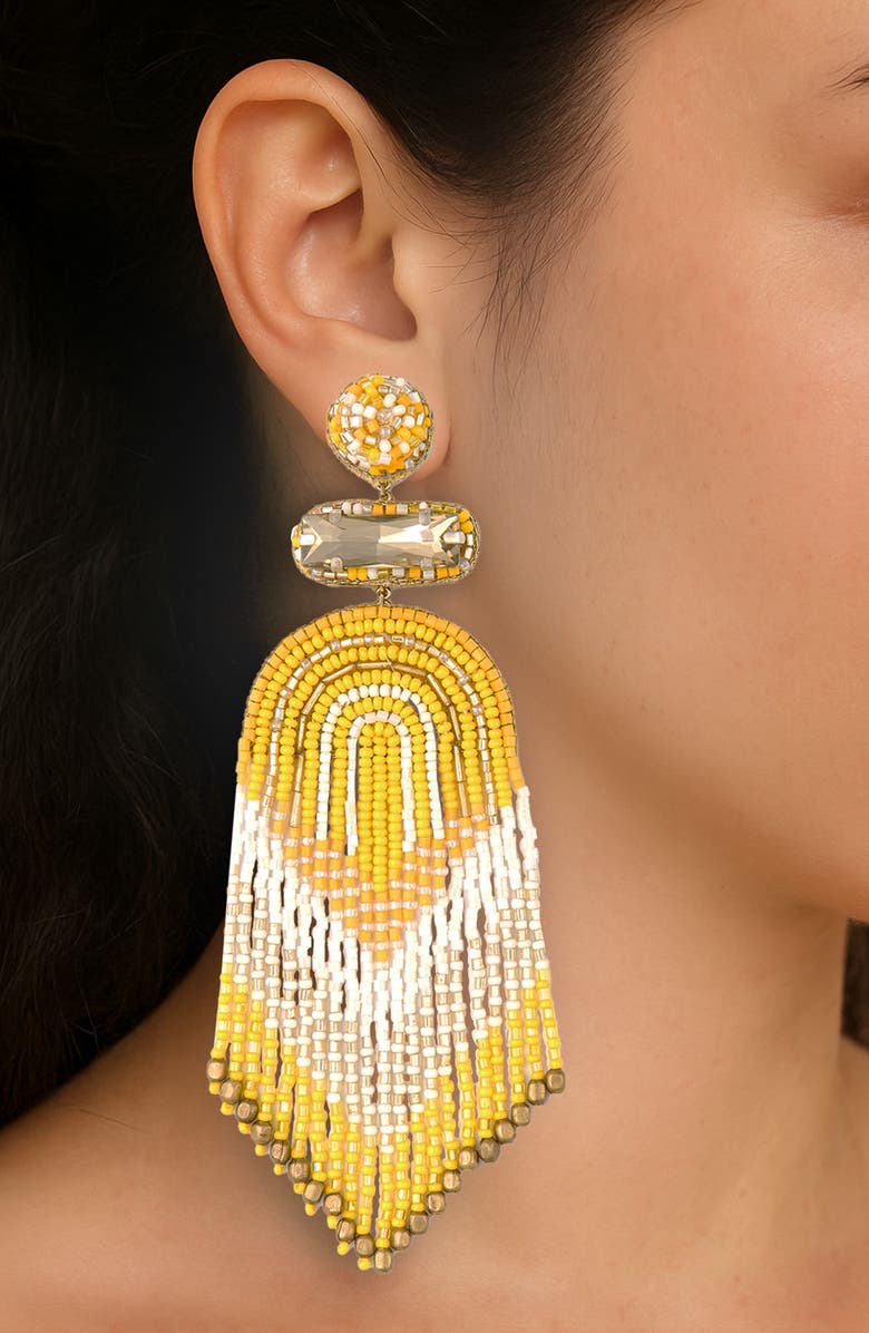 Deepa Gurnani Ishani Beaded Drop Earrings, Alternate, color, Yellow