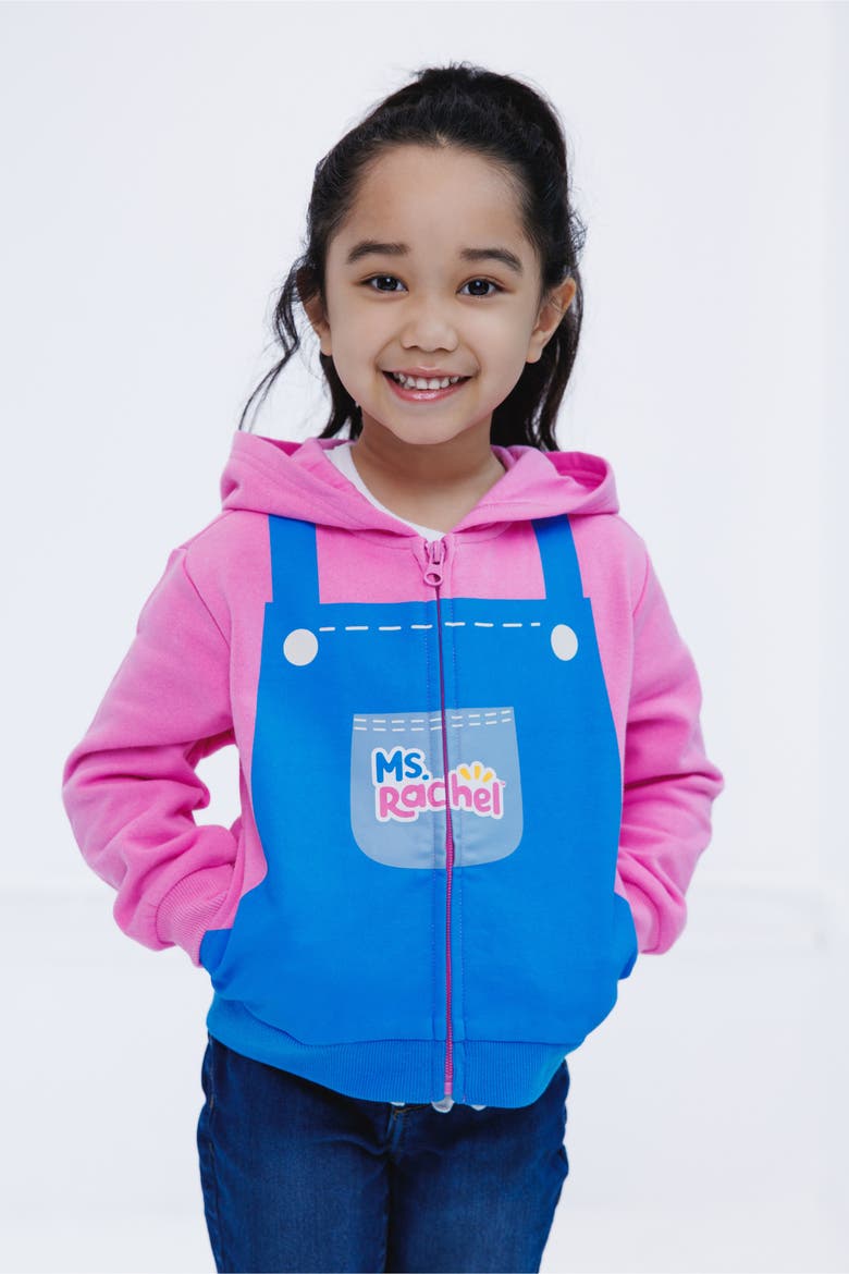 Fleece Zip-Up Hoodie, Alternate, color, Pink Overalls Rachel