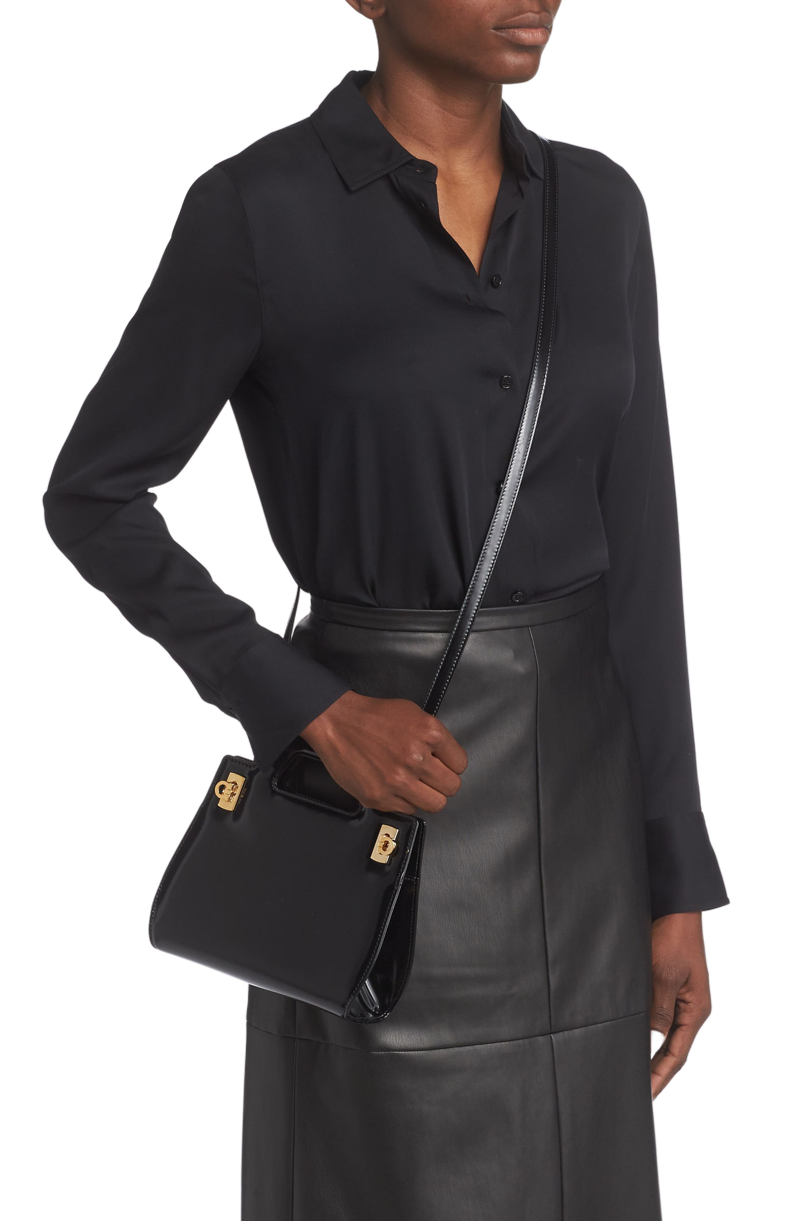 FERRAGAMO Wanda Mini Leather Top-Handle Bag, Alternate, color, Nero