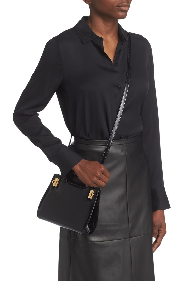 FERRAGAMO Wanda Mini Leather Top-Handle Bag, Alternate, color, Nero