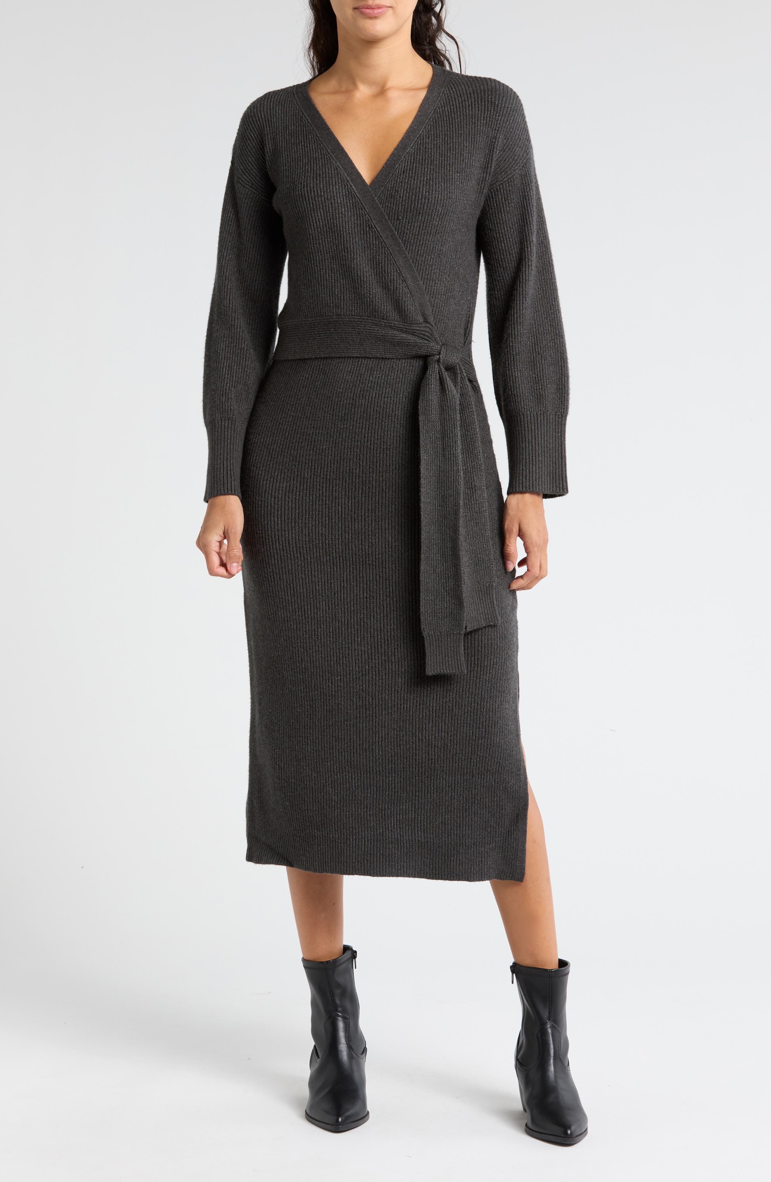 WAYF Long Sleeve Wrap Sweater Dress
