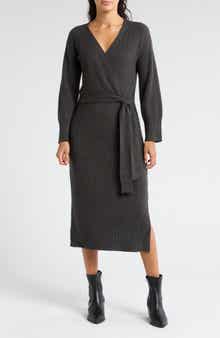WAYF Long Sleeve Wrap Sweater Dress
