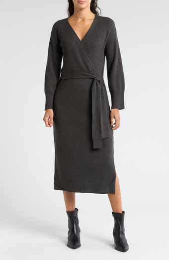 WAYF Long Sleeve Wrap Sweater Dress