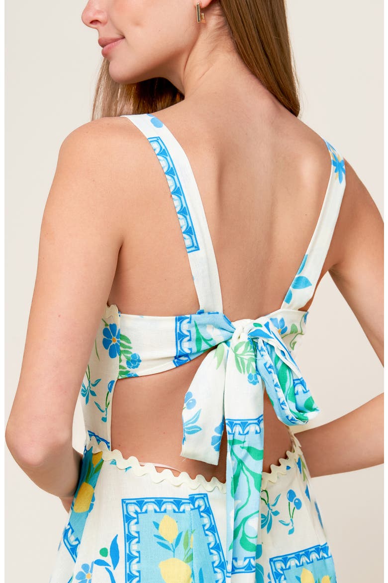 Floral Tie Back Fit & Flare Midi Dress, Alternate, color, IVORY BLUE