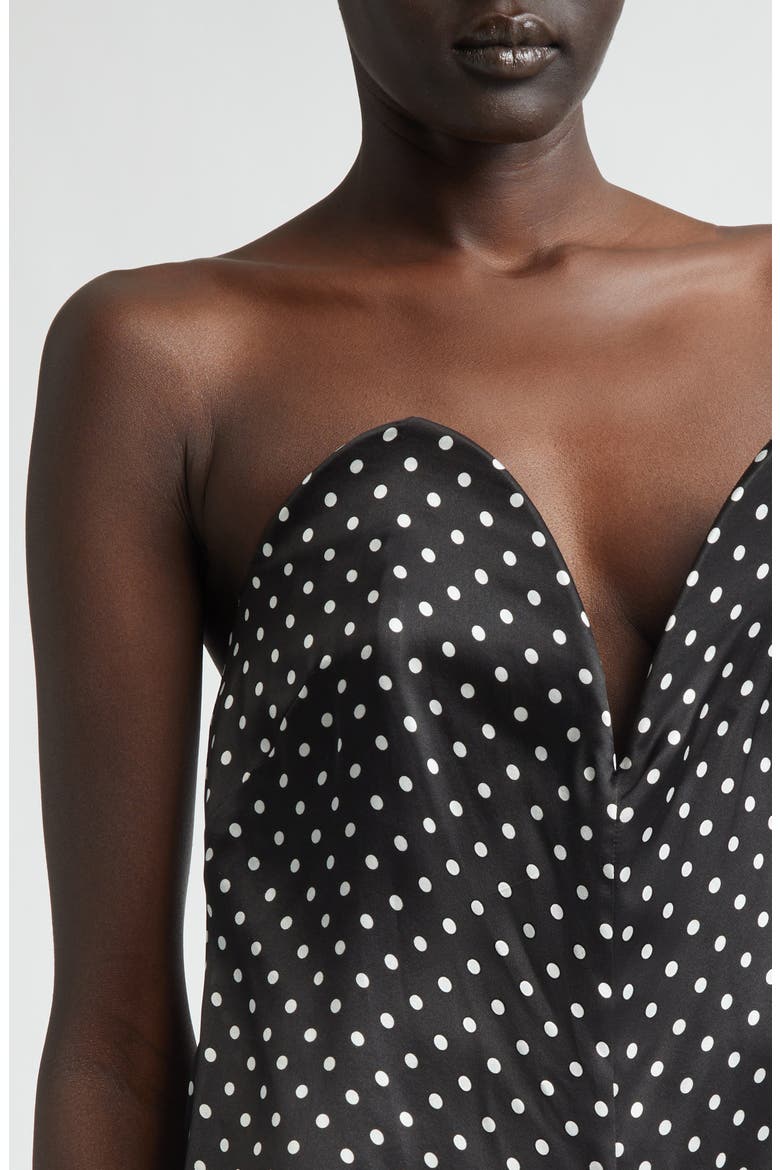 Polka Dot Strapless Silk Satin Bustier Romper, Alternate, color, BLACK/ WHITE