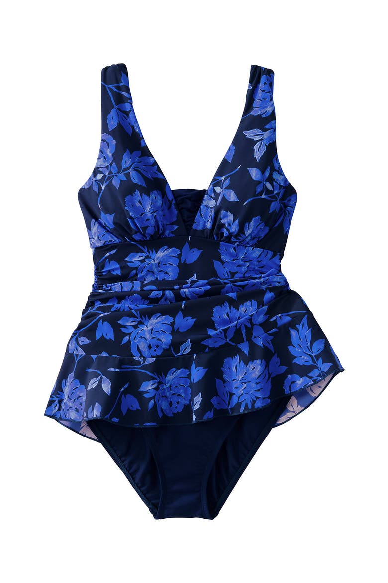 Plus Size SlenderSuit Grecian Mini Swim Dress, Alternate, color, Navy Graphic Floral