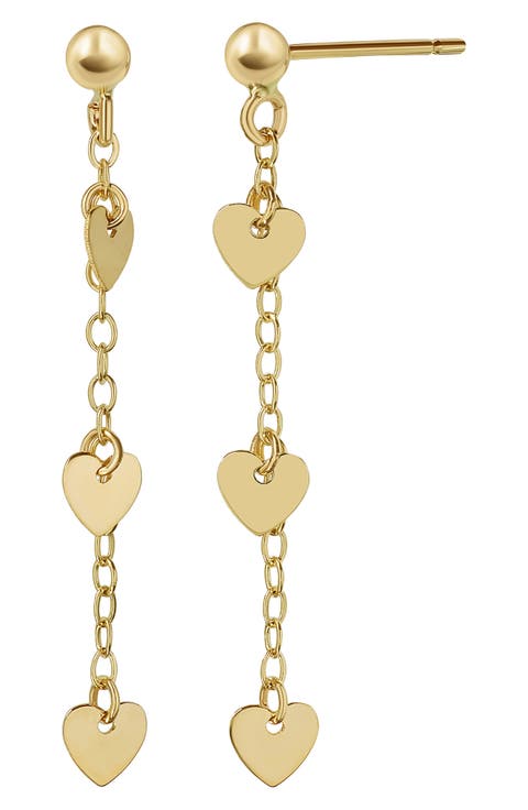 14K Gold Heart Chain Drop Earrings