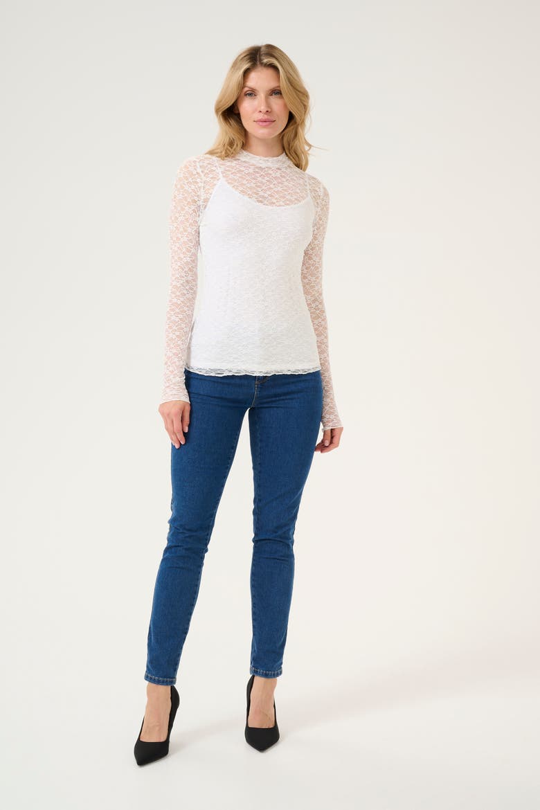 KAjolia Long Sleeve Sheer Lace T-shirt, Alternate, color, Chalk