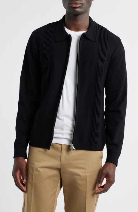 Wax London Lennox Ribbed Knit Cotton & Cashmere Zip-Up Shirt