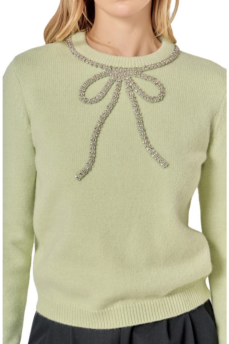 Rhinestone Bow Sweater, Alternate, color, SAGE
