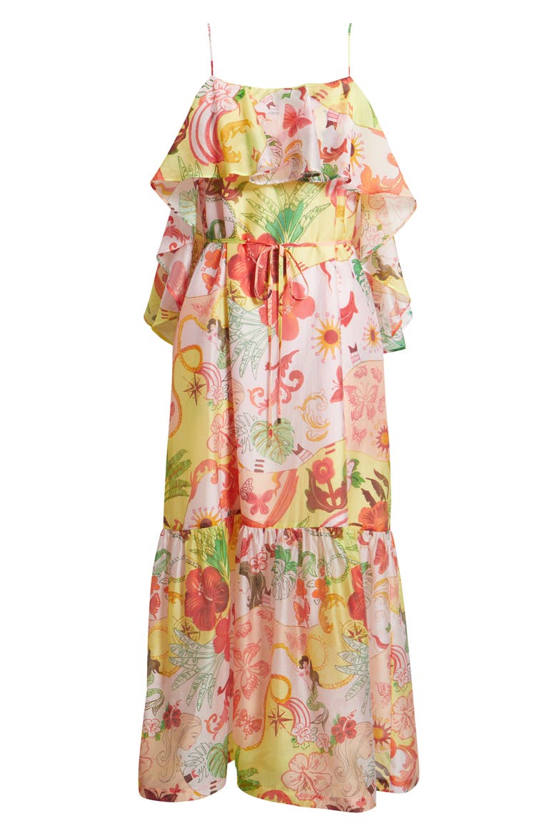 Ellera Floral Print Midi Dress, Alternate, color, TANGERINE MULTI