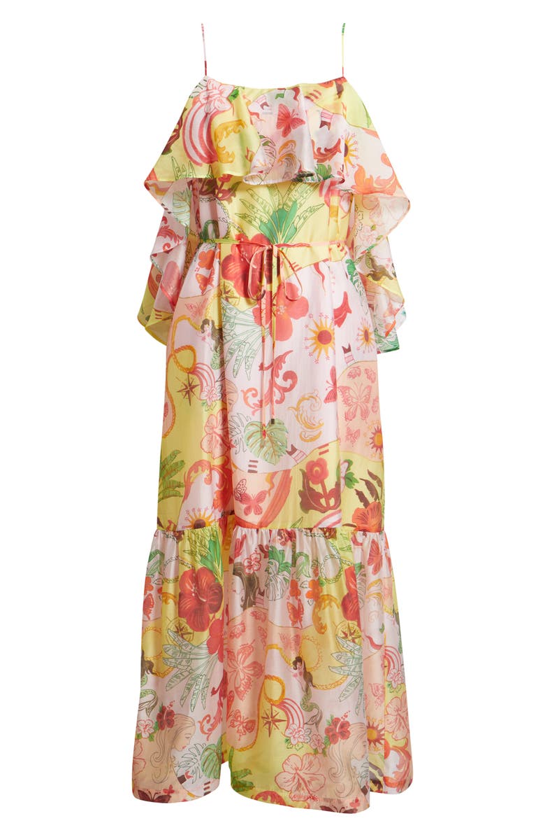 CIEBON Ellera Floral Print Midi Dress, Alternate, color, Tangerine Multi
