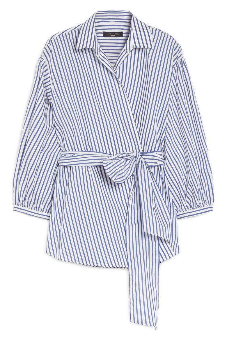 Ceci Stripe Tie Waist Cotton & Silk Shirt, Alternate, color, CORNFLOWER BLUE
