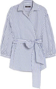 Weekend Max Mara Ceci Stripe Tie Waist Cotton & Silk Shirt
