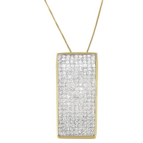 14K Yellow Gold Princess Cut Diamond Block Pendant Necklace