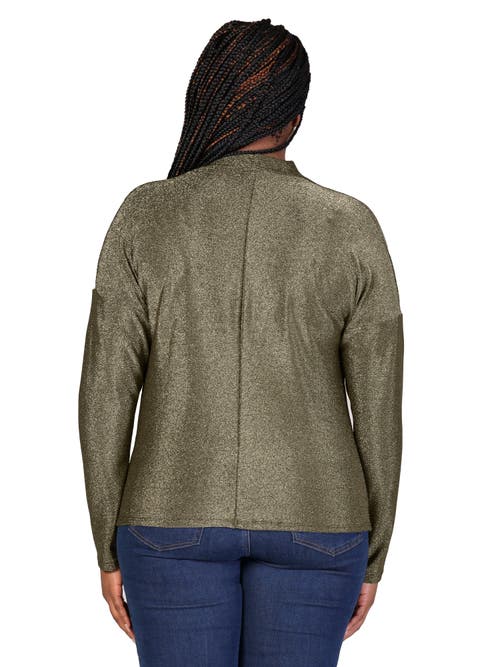 24seven Comfort Apparel Cowl Neck Long Sleeve Shimmery Fabric Top In Gold