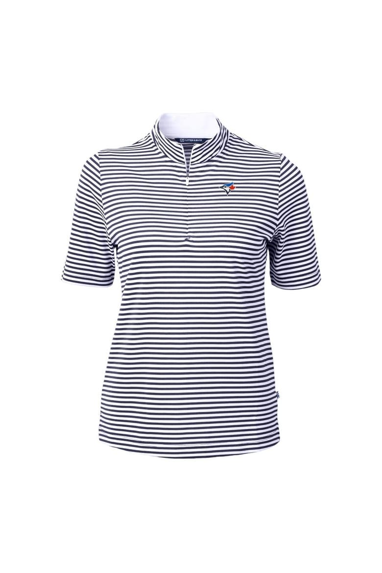 Women's Cutter & Buck  Navy Toronto Blue Jays Virtue Eco Pique Stripe Top, Alternate, color, Navy