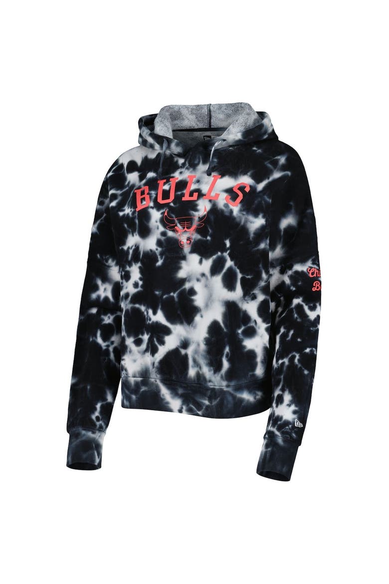 Women's New Era Black Chicago Bulls Brushed Cotton Tie-Dye Pullover Hoodie, Alternate, color, Black