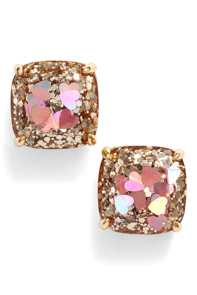glitter small square stud earrings, Main, color, BLUSH MULTI/ GOLD