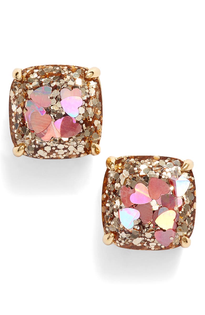 Kate Spade New York glitter small square stud earrings, Main, color, 