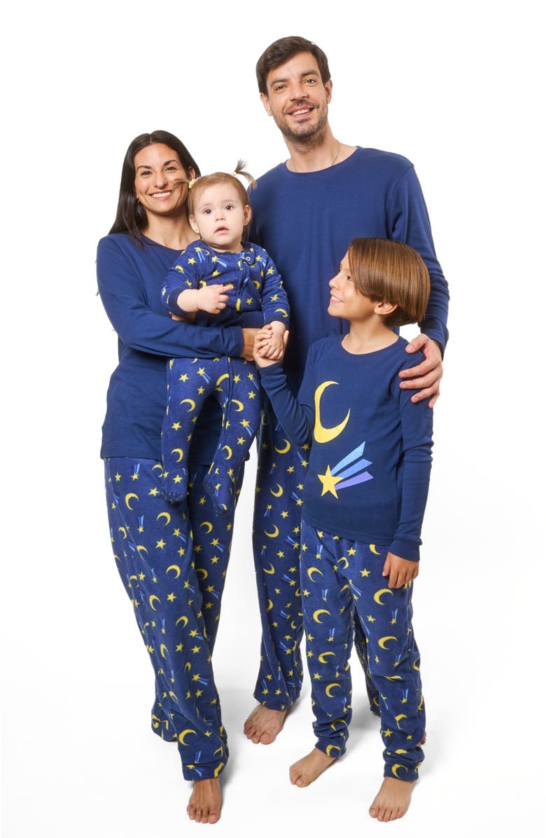 Leveret Kids Cotton Top & Fleece Pants Printed Matching Family Holiday Pajamas, Alternate, color, Moon