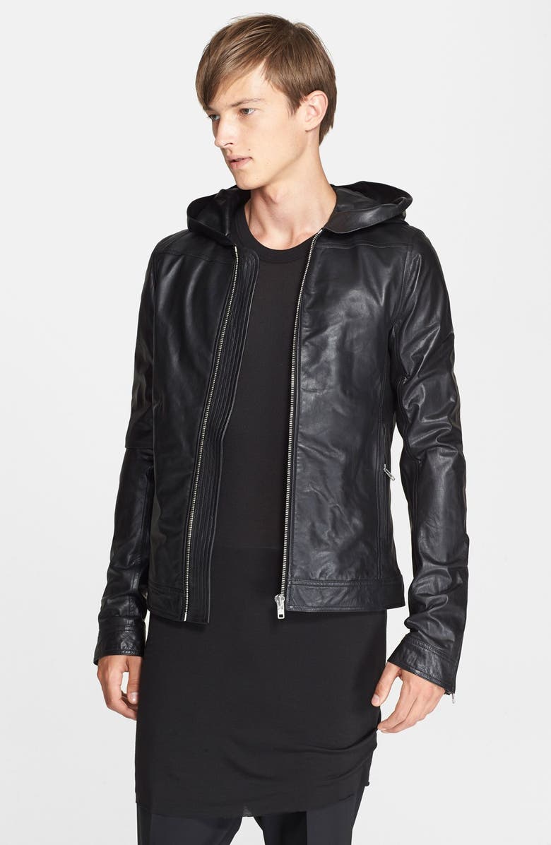 Rick Owens Leather Hooded Jacket, Main, color, 
