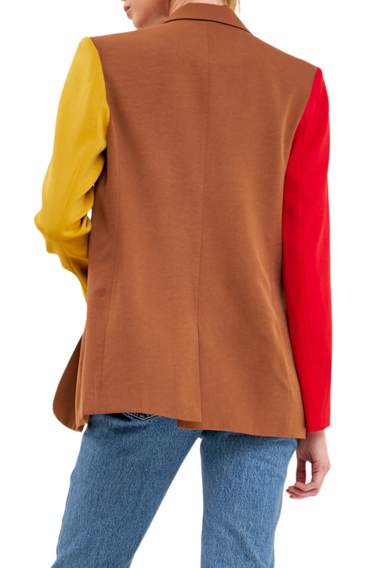 Colorblock Blazer, Alternate, color, BROWN MULTI